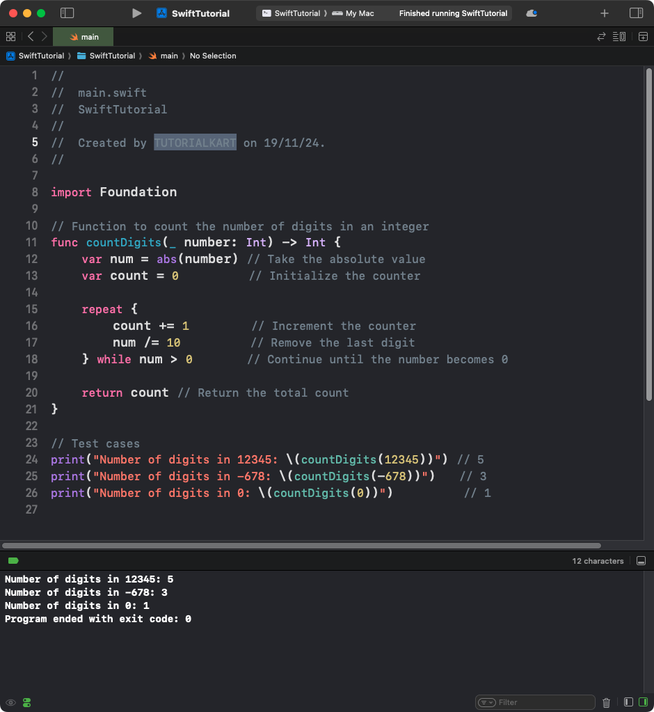 Swift Program to Count the Number of Digits in an Integer